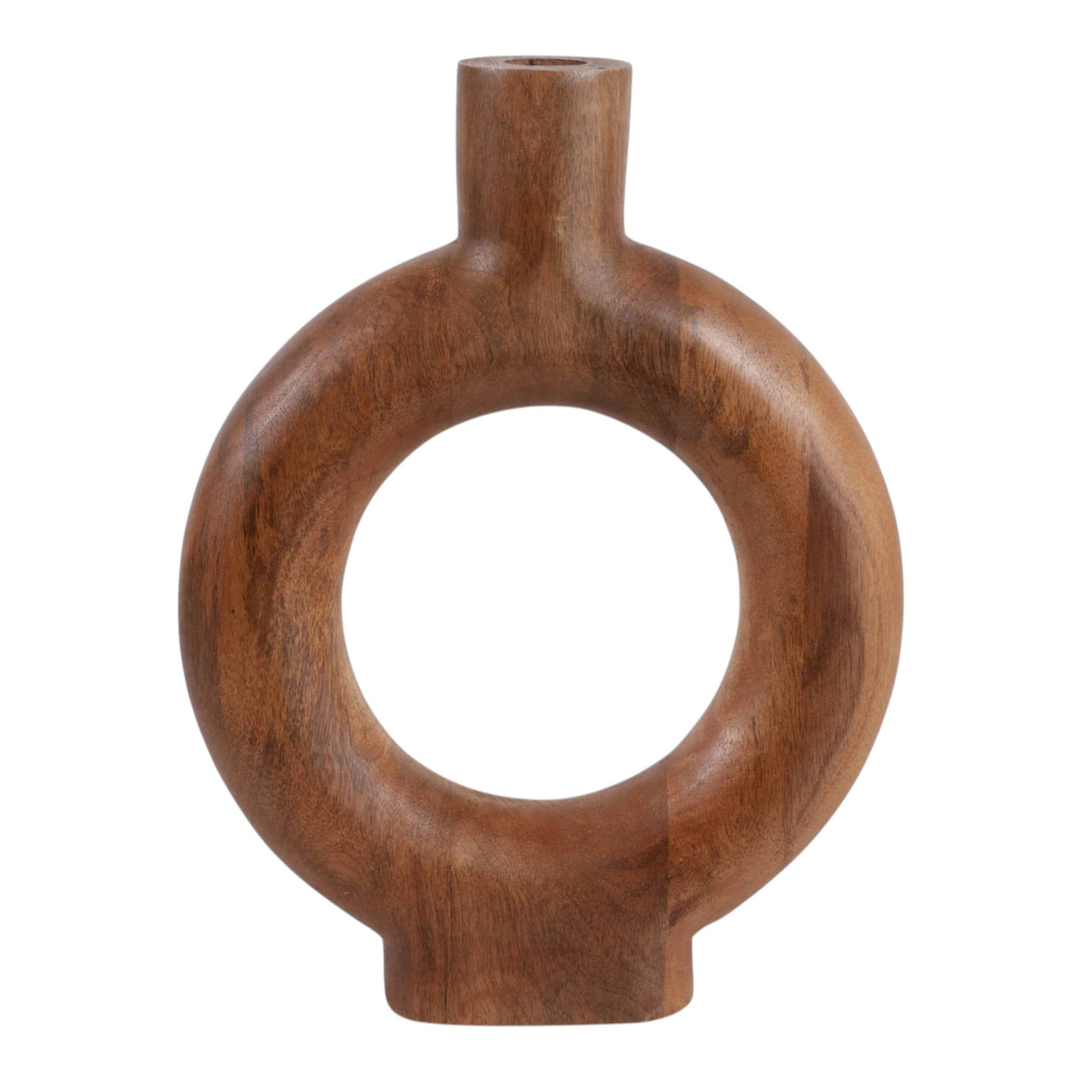 Decorative Vase - Brown Wood Circular Donut Cut-Out, 12 in.
