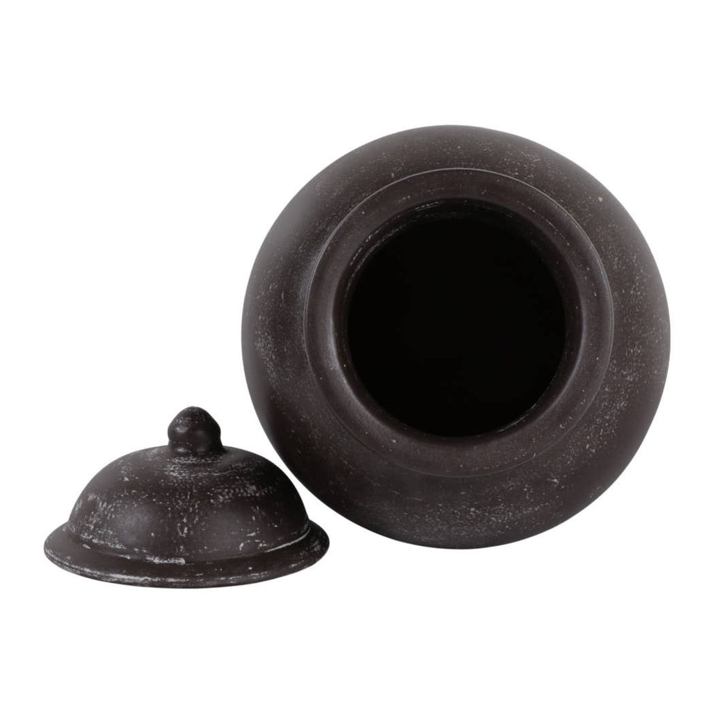 Decorative Jar - Brown Terracotta Container with Lid, 19 in.