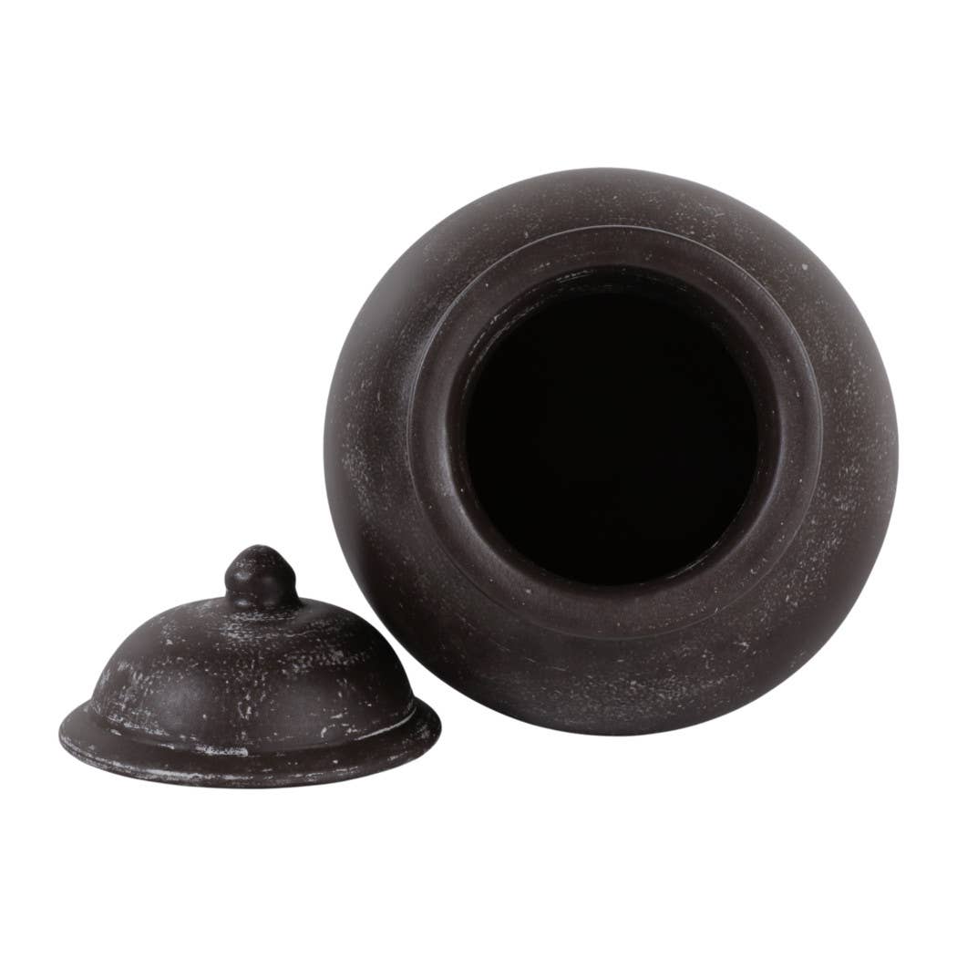 Decorative Jar - Brown Terracotta Container with Lid, 19 in.