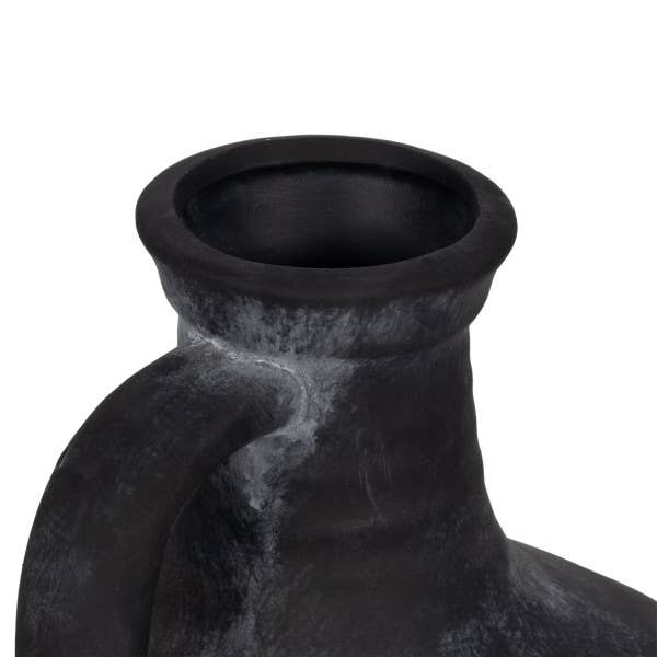 Black 12 in. Abstract Weathered Terracotta Jug with Handle