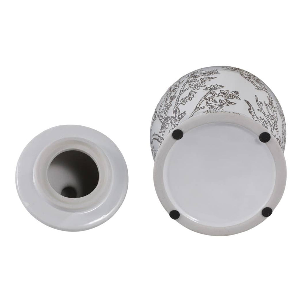 Temple Jar - White/Brown Ceramic Cherry Blossom, 15 in.