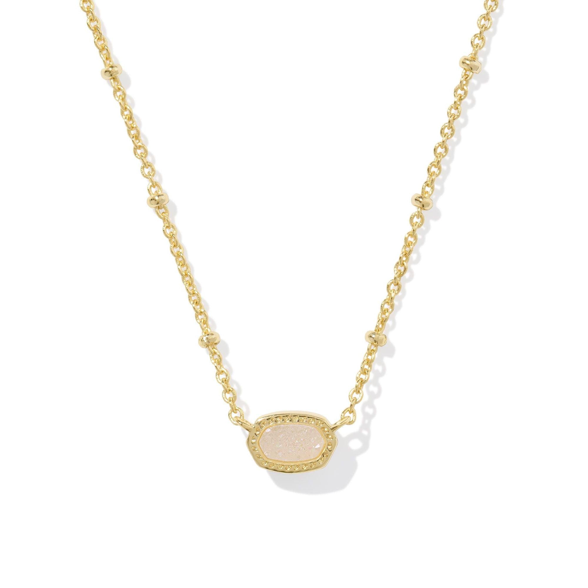 Kendra Scott Mini Elisa Satellite Short Pendant Necklace Gold Iridescent Drusy