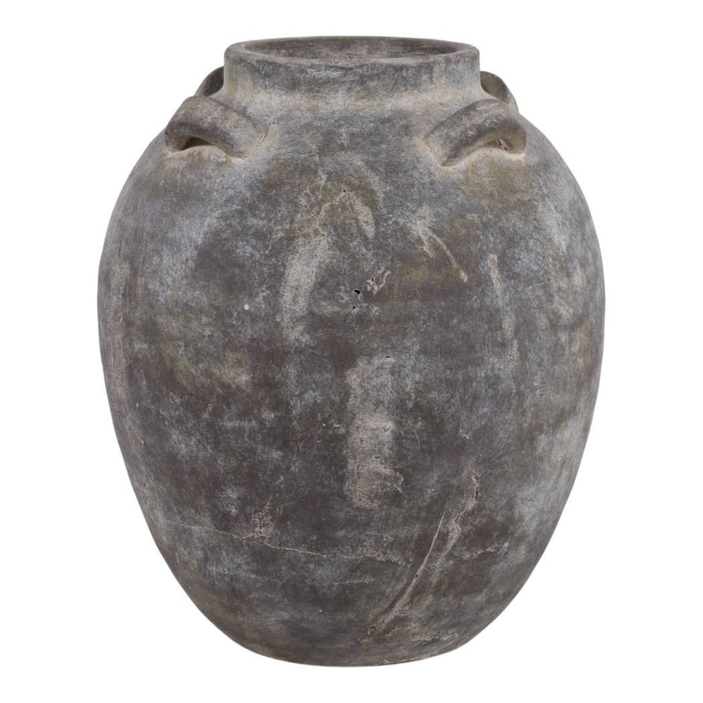 Decorative Vase - Grey Terracotta Jar with Multi Handles, 15 in.
