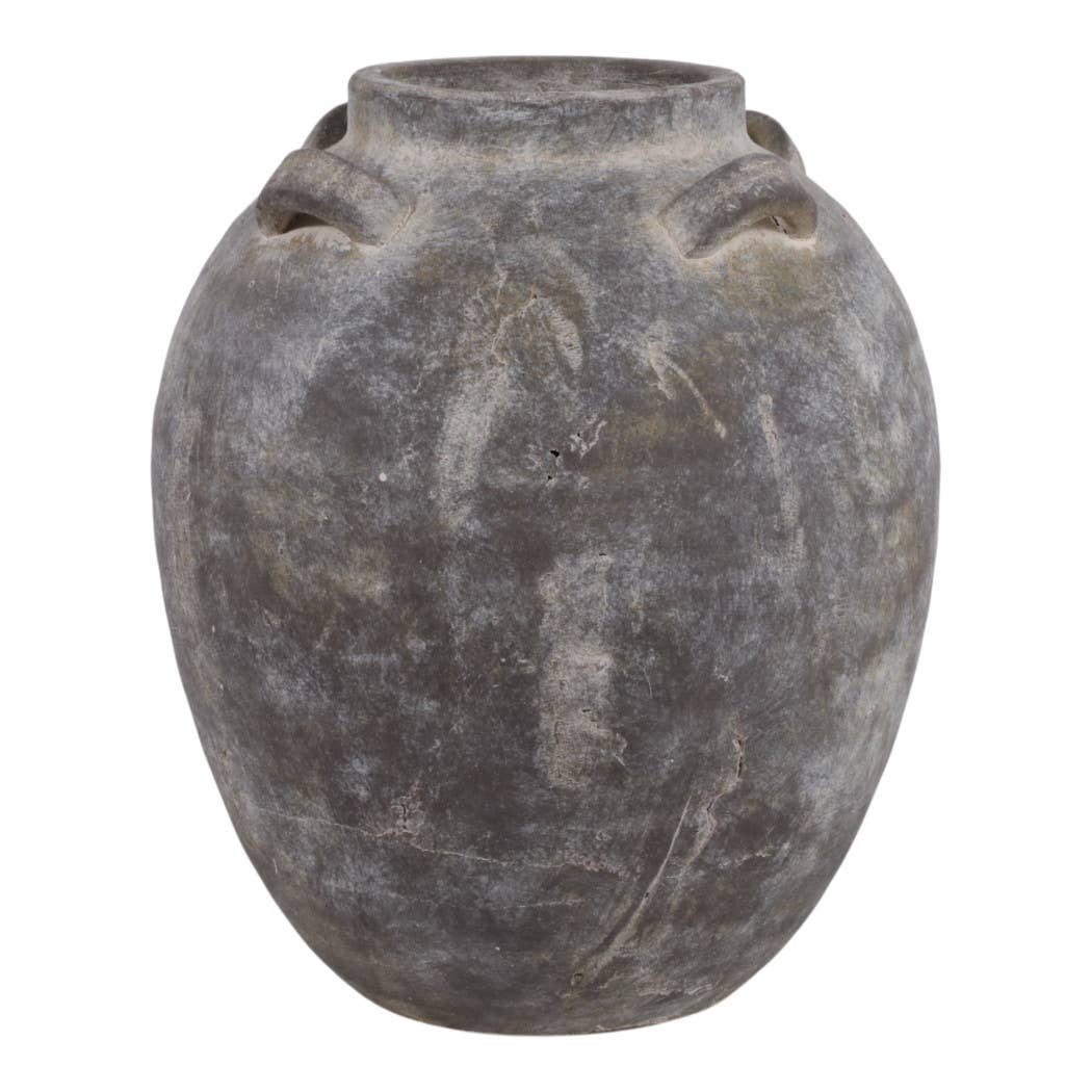 Decorative Vase - Grey Terracotta Jar with Multi Handles, 15 in.
