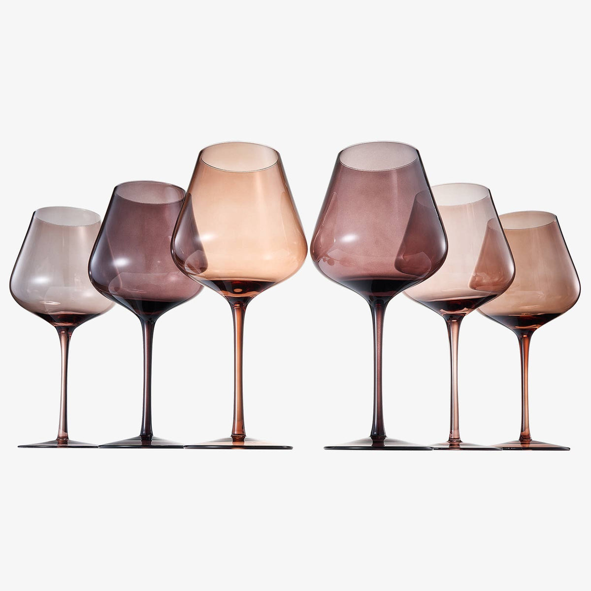 Venus Colored Wine Glass Set, 20oz Glasses Set of 6 (Brown)