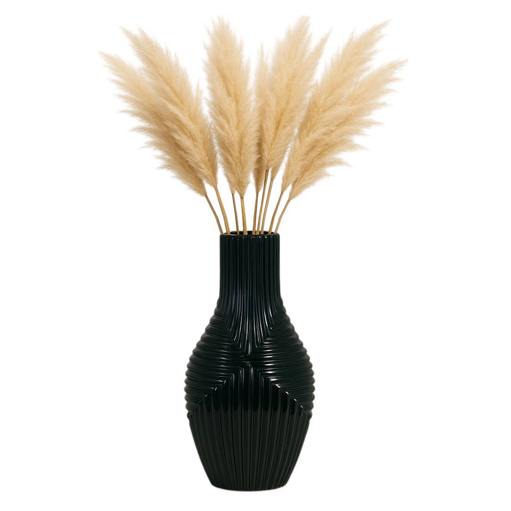 Forest Green Tribal Ribbed Ceramic Vase, 16 in.