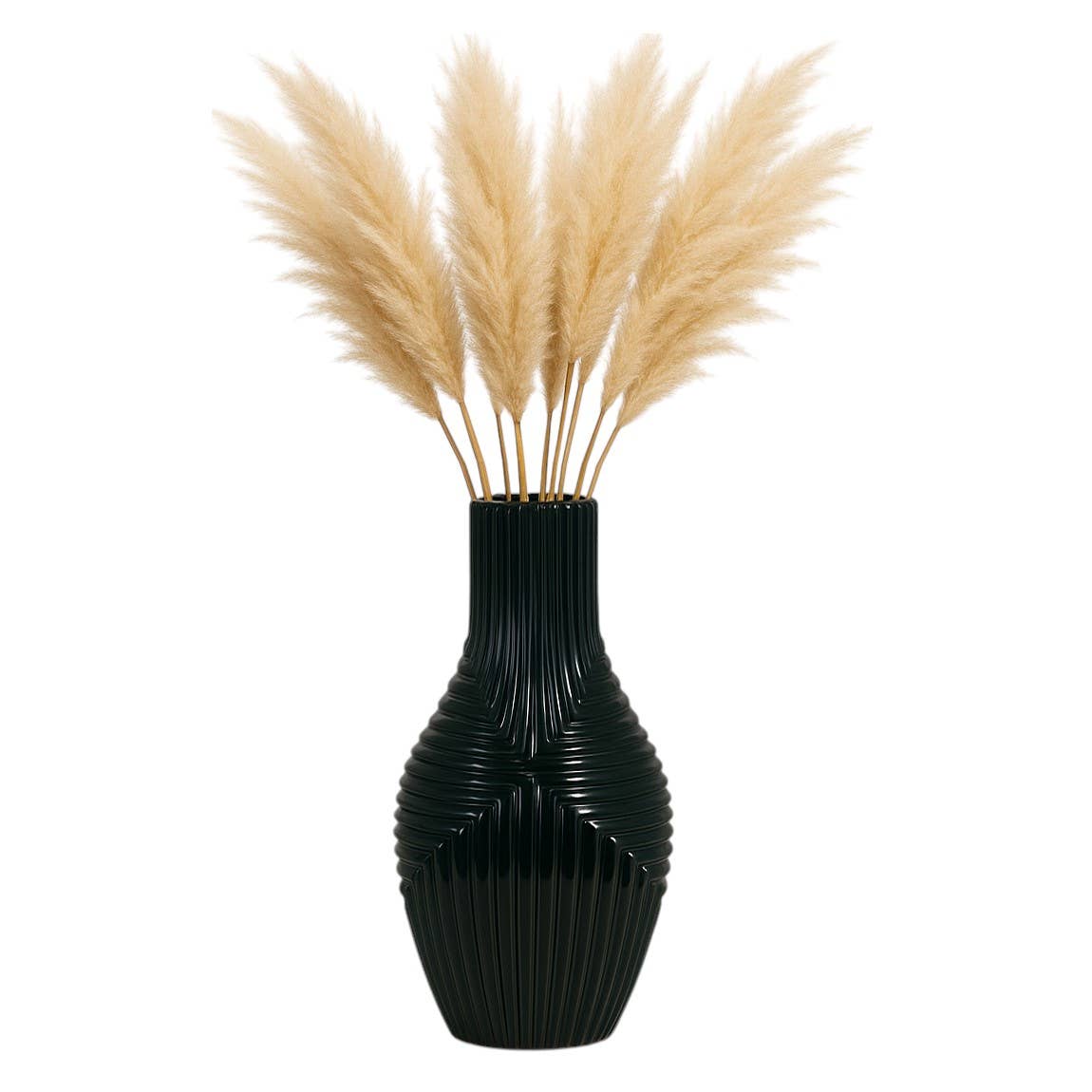 Forest Green Tribal Ribbed Ceramic Vase, 16 in.