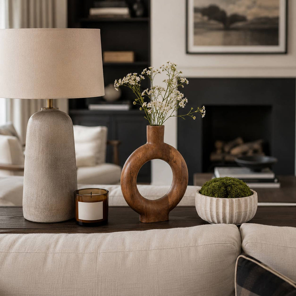 Decorative Vase - Brown Wood Circular Donut Cut-Out, 12 in.