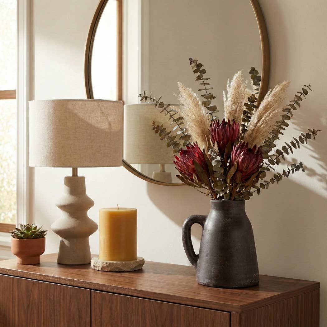 Decorative Vase - Brown Ceramic Handmade with Handle, 8 in.
