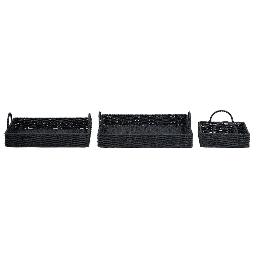 Onyx Woven Tray Collection, Set of 3