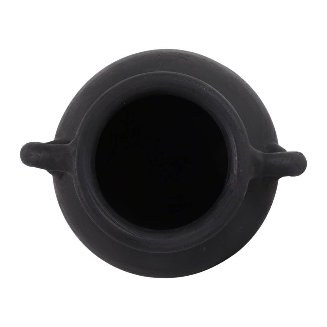 Decorative Vase - Black Terracotta Bud with Handles, 6 in.