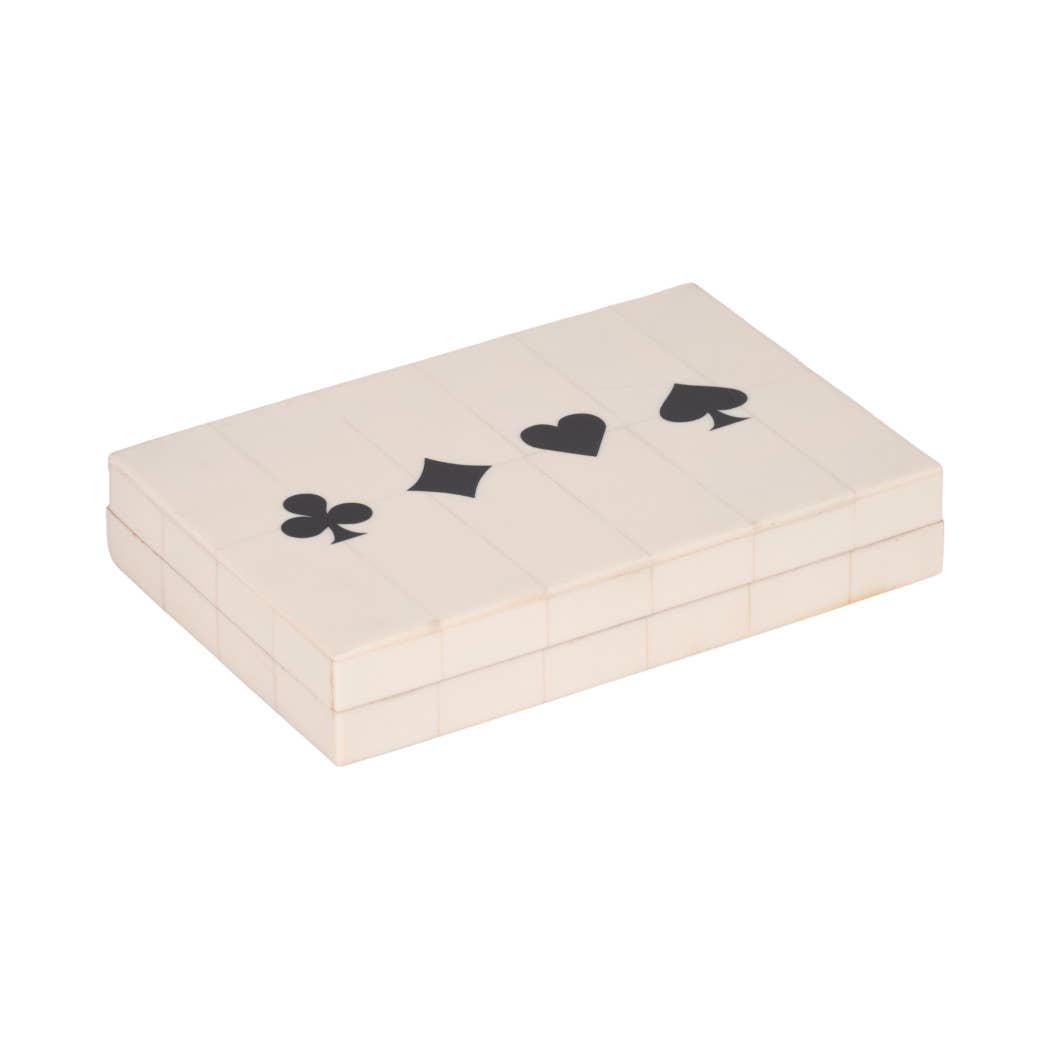 Table Game - White/Black Wood Casual Cards & Dice Box, 7 in.