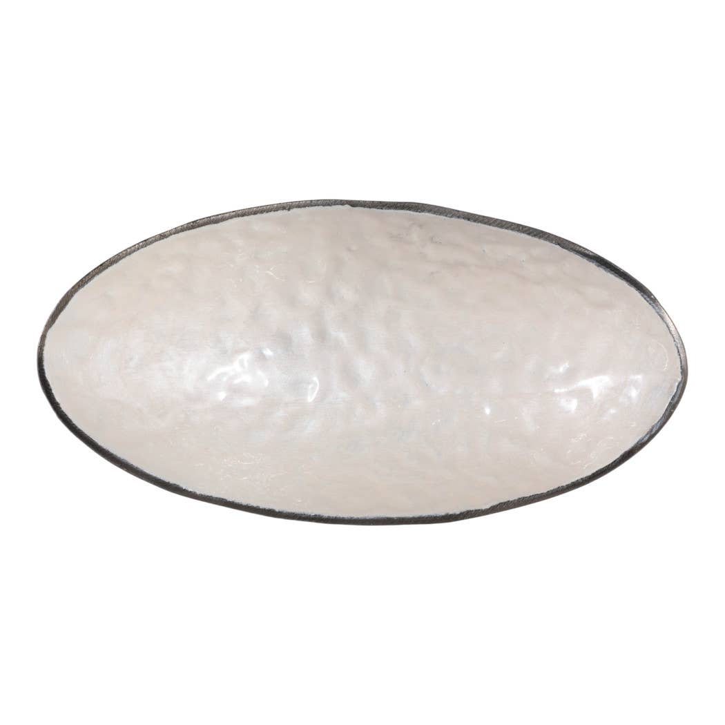 Decorative Bowl - Gold and Bronze Metal Oval Pedestal, 14 in