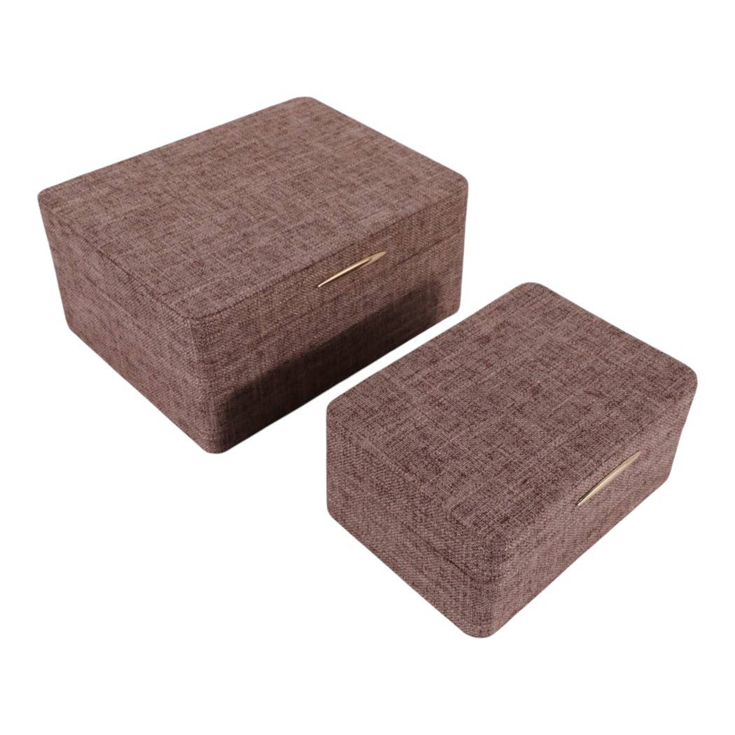 Brown and Gold Rounded-Corner Wood Boxes, Set of 2, 9 in.