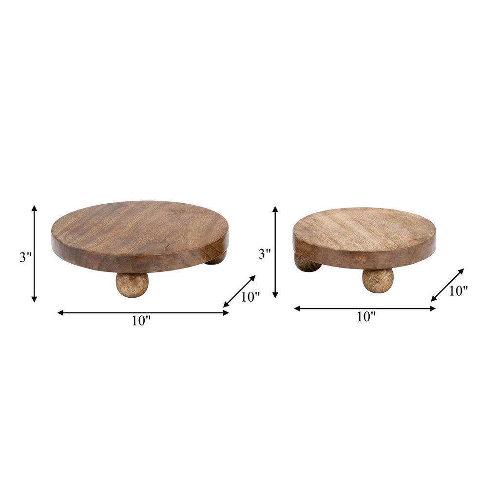 Mango Wood Round Riser Trays, Set of 2 - Brown, 8/10 in.