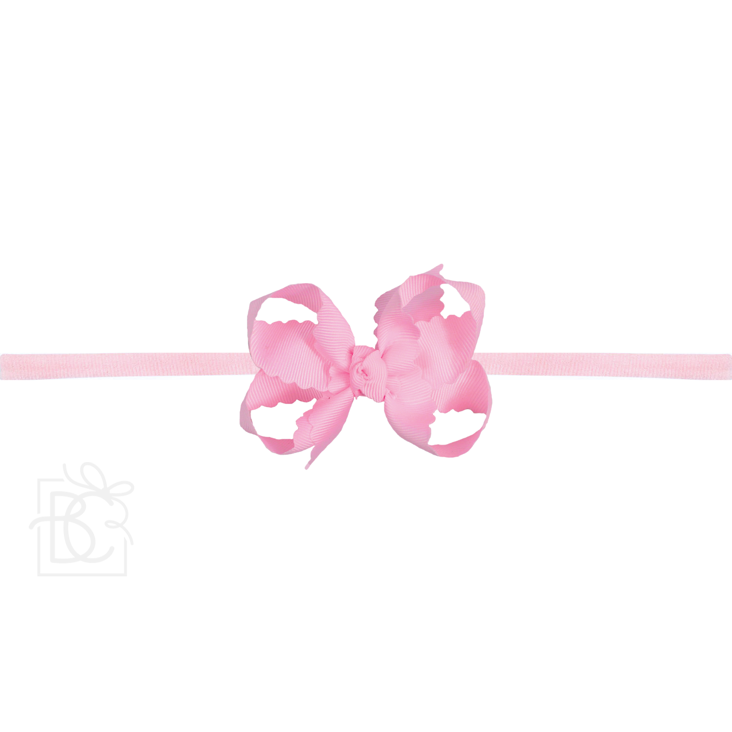 Thin Nylon Headband with Grosgrain Scalloped Edge Hair Bow