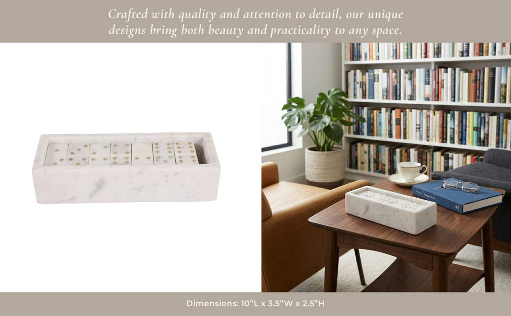 White and Gold Marble Rectangular Dominoes, 10 in.