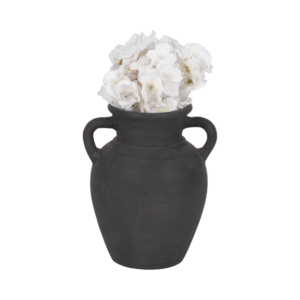 Decorative Vase - Black Ceramic Amphora with Handles, 9 in.