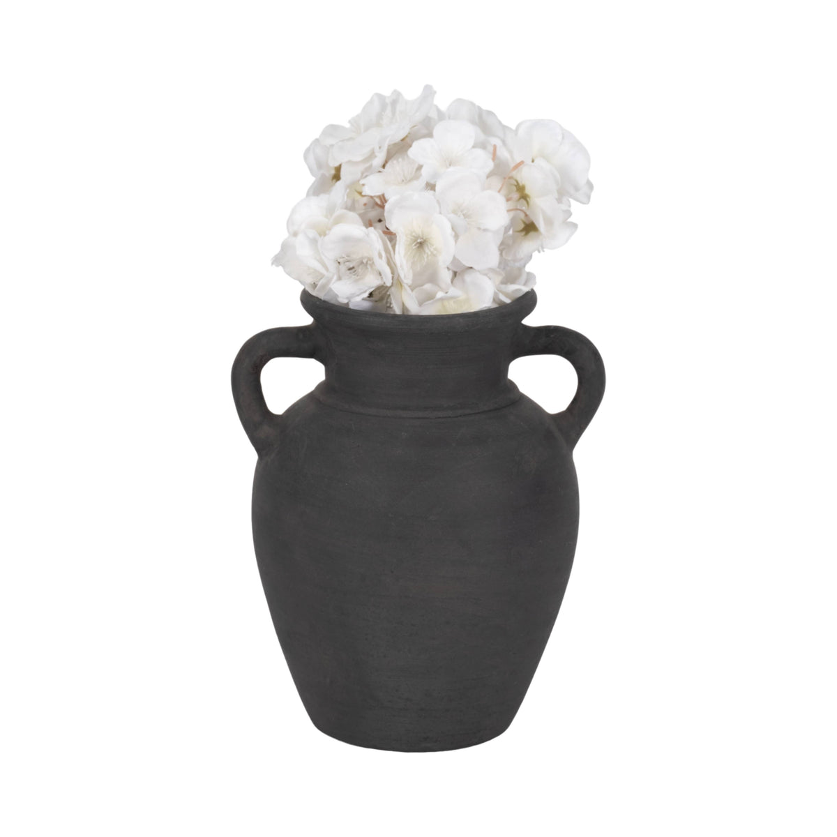 Decorative Vase - Black Ceramic Amphora with Handles, 9 in.