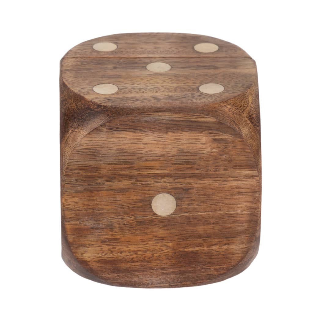 Box Game Set - Brown Mango Wood Dice-Shaped Storage, 4 in.