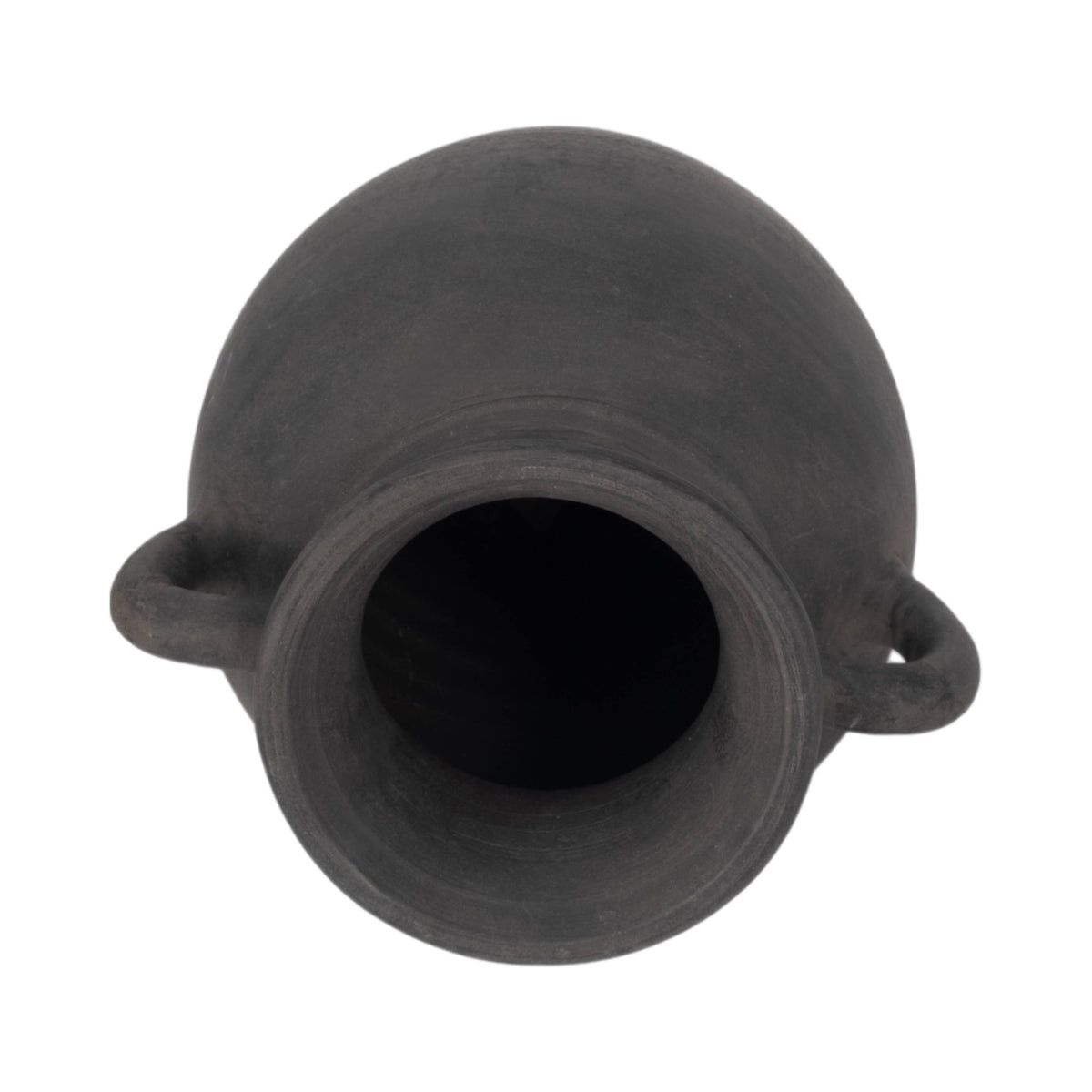 Decorative Vase - Black Ceramic Amphora with Handles, 9 in.