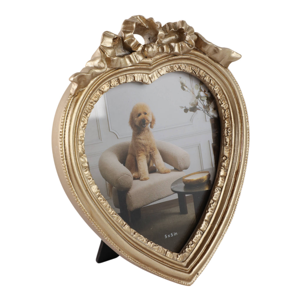 Photo Frame - Gold Polyresin Coquette Heart, 5x5 in.