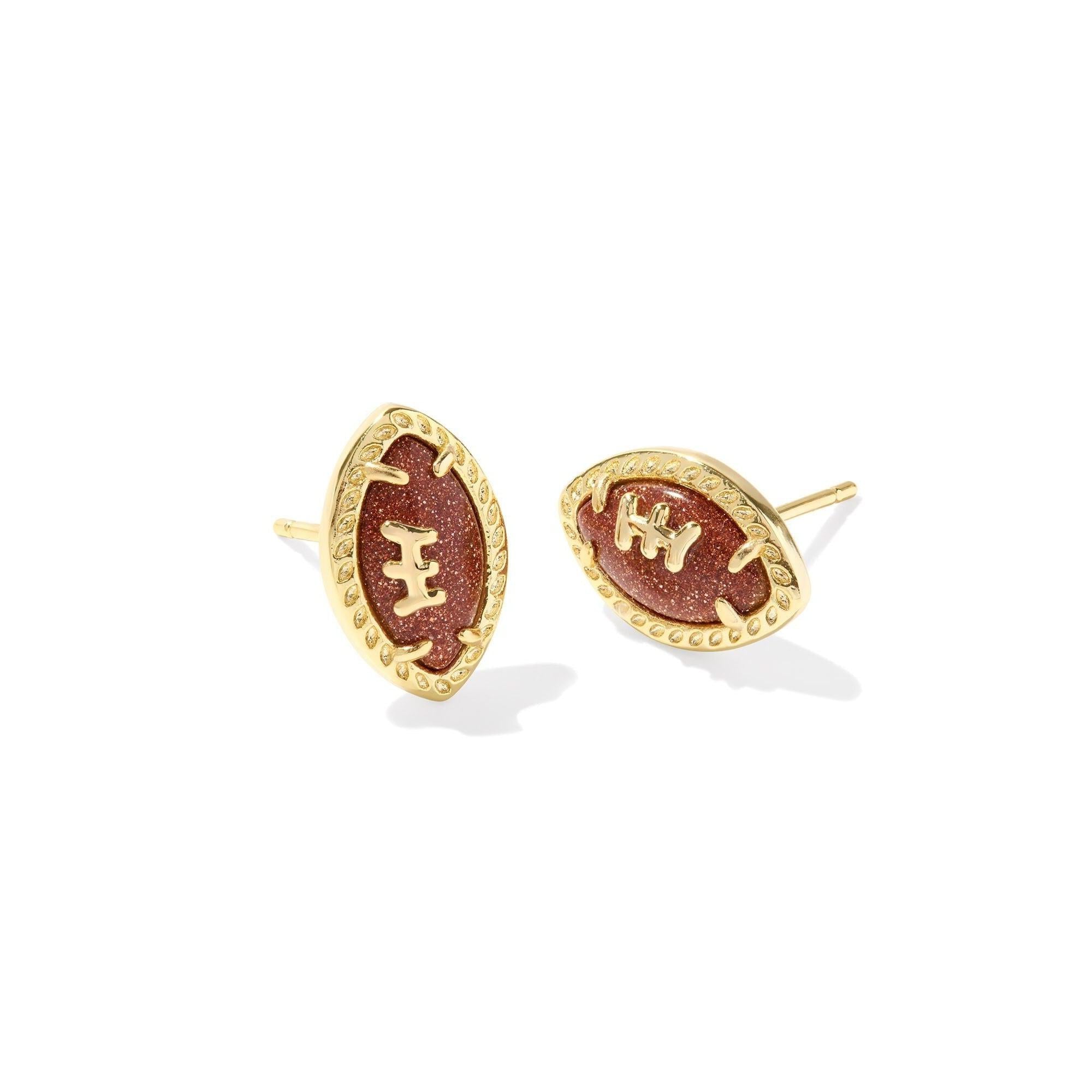 Kendra Scott Football Stud Earrings Gold Orange Goldstone