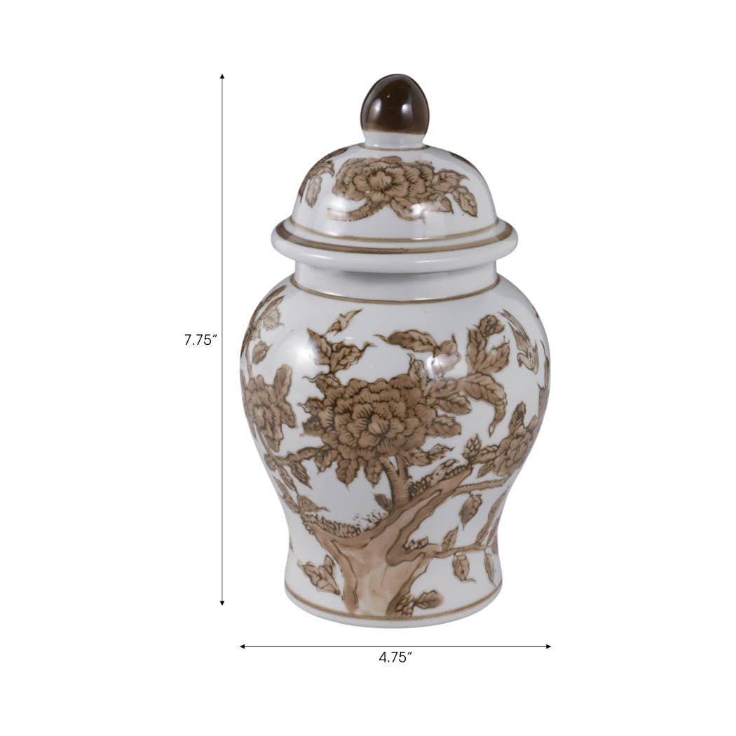 Decorative Vase - Brown & White Ceramic Jar with Lid, 8 in.