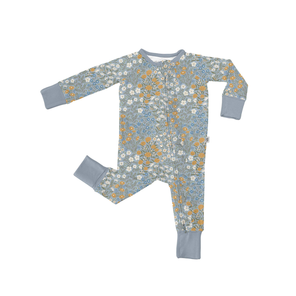 Convertible Zip Pajamas with Ruffles, Blue Meadow