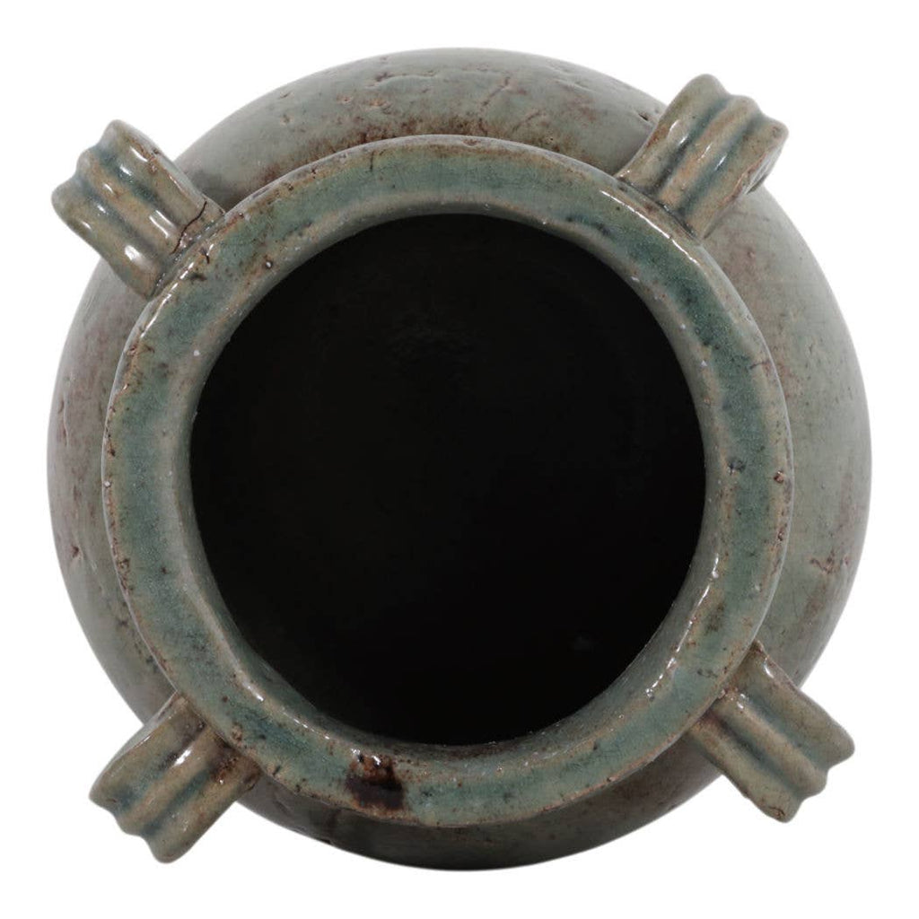 Decorative Vase - Green Ceramic Amphora with Handles, 9 in.