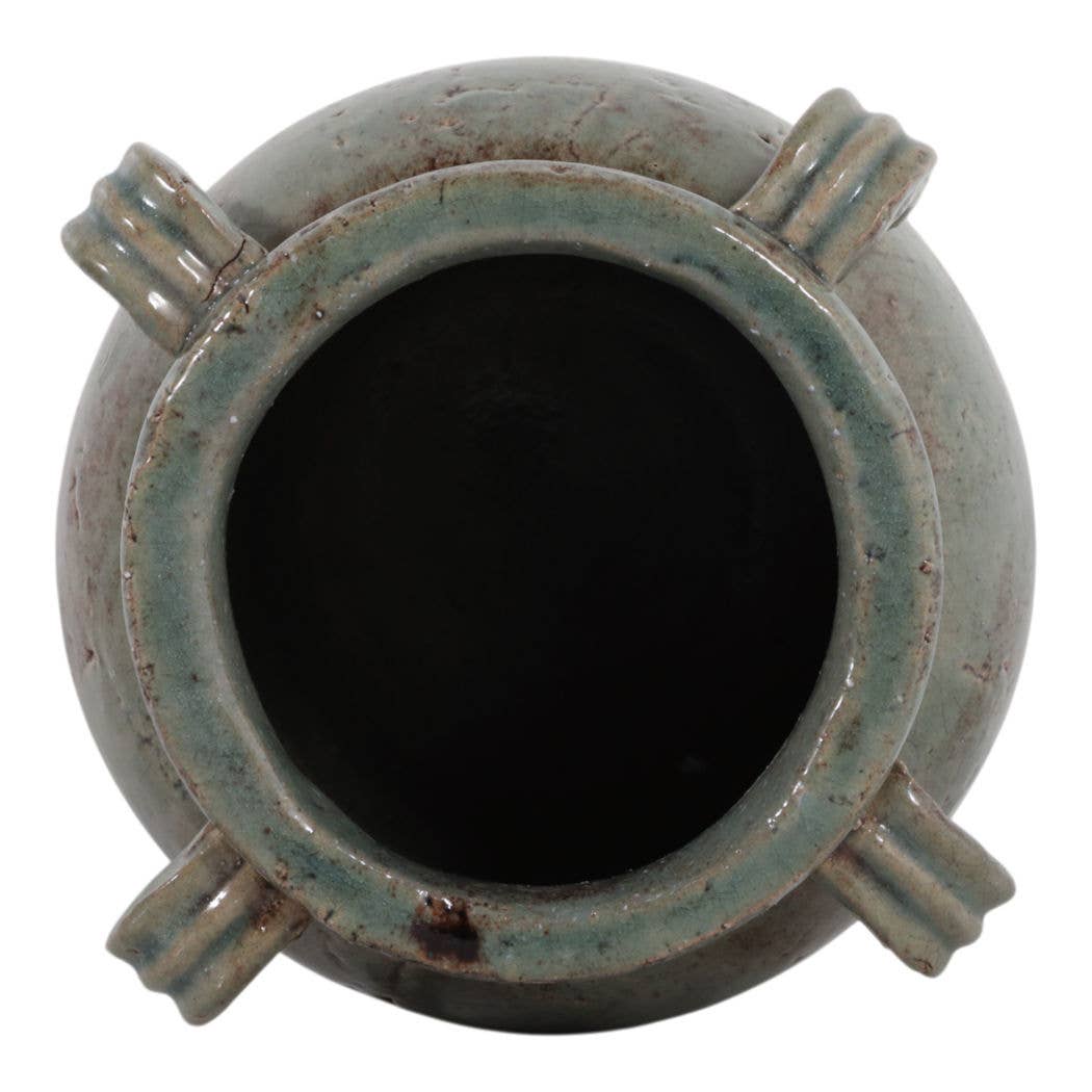 Decorative Vase - Green Ceramic Amphora with Handles, 9 in.