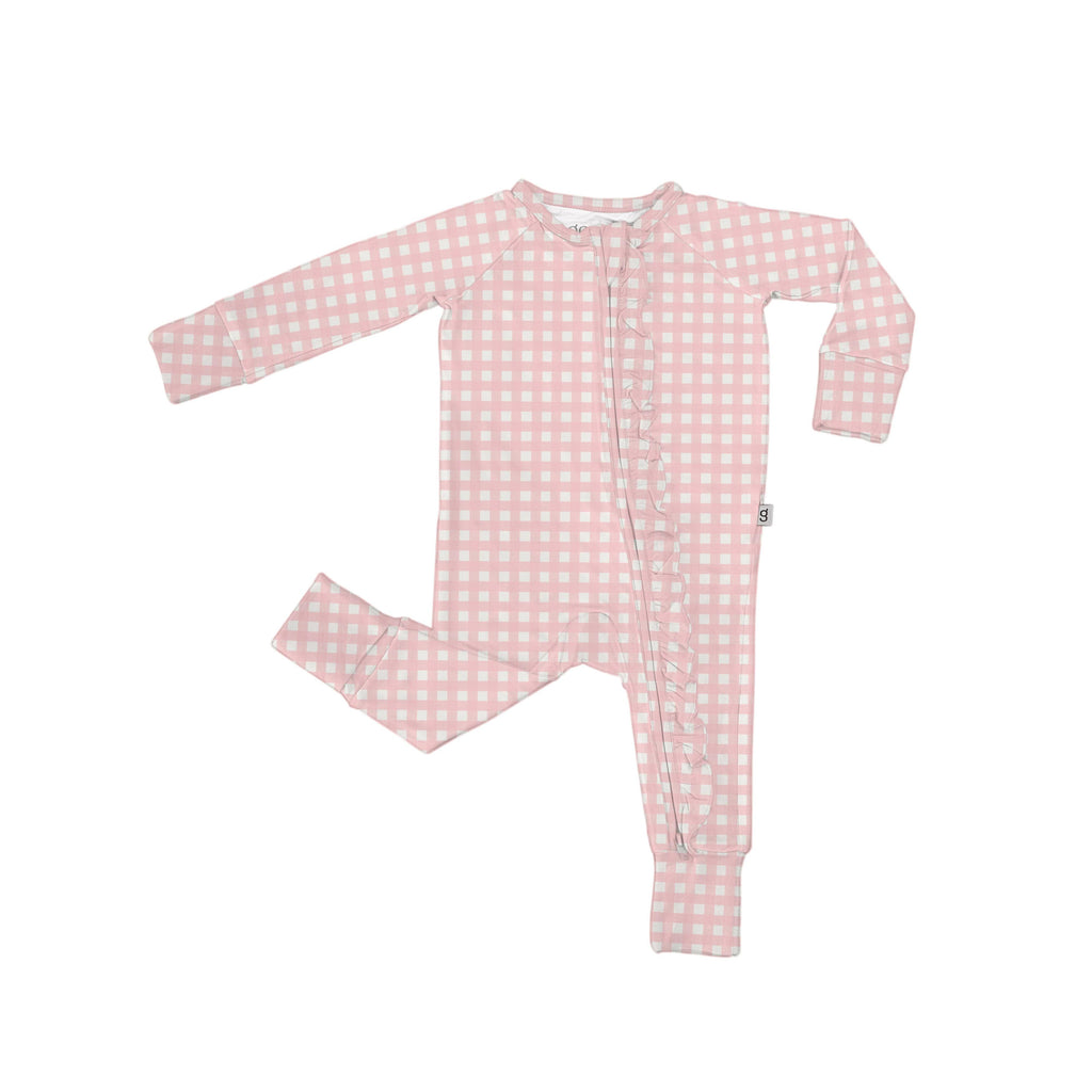 Convertible Zip PJ with Ruffles, Cottage Pink Gingham
