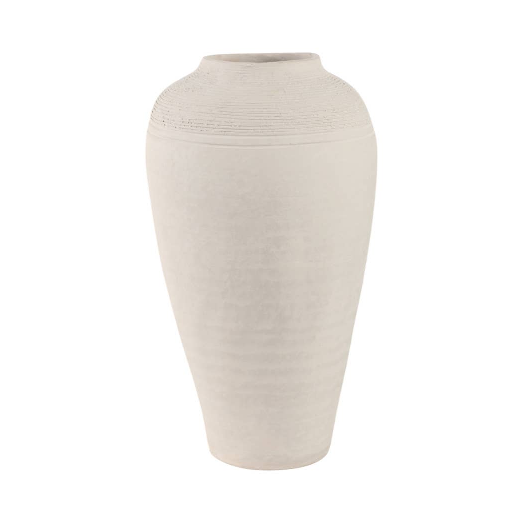 Ivory Ribbed Terracotta Floor Vase, 16 in.