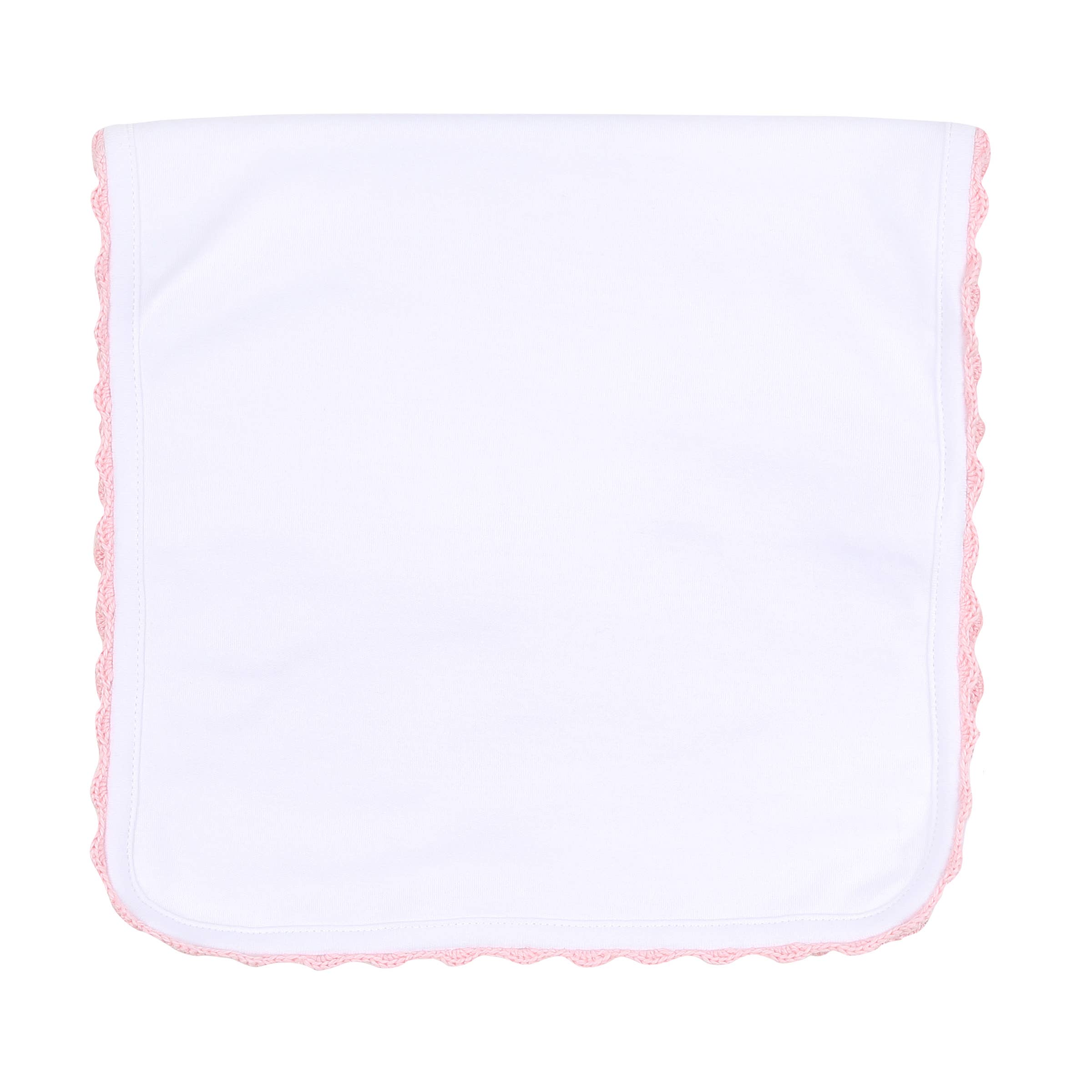 Baby Joy Burp Cloth with Pink Crochet Trim