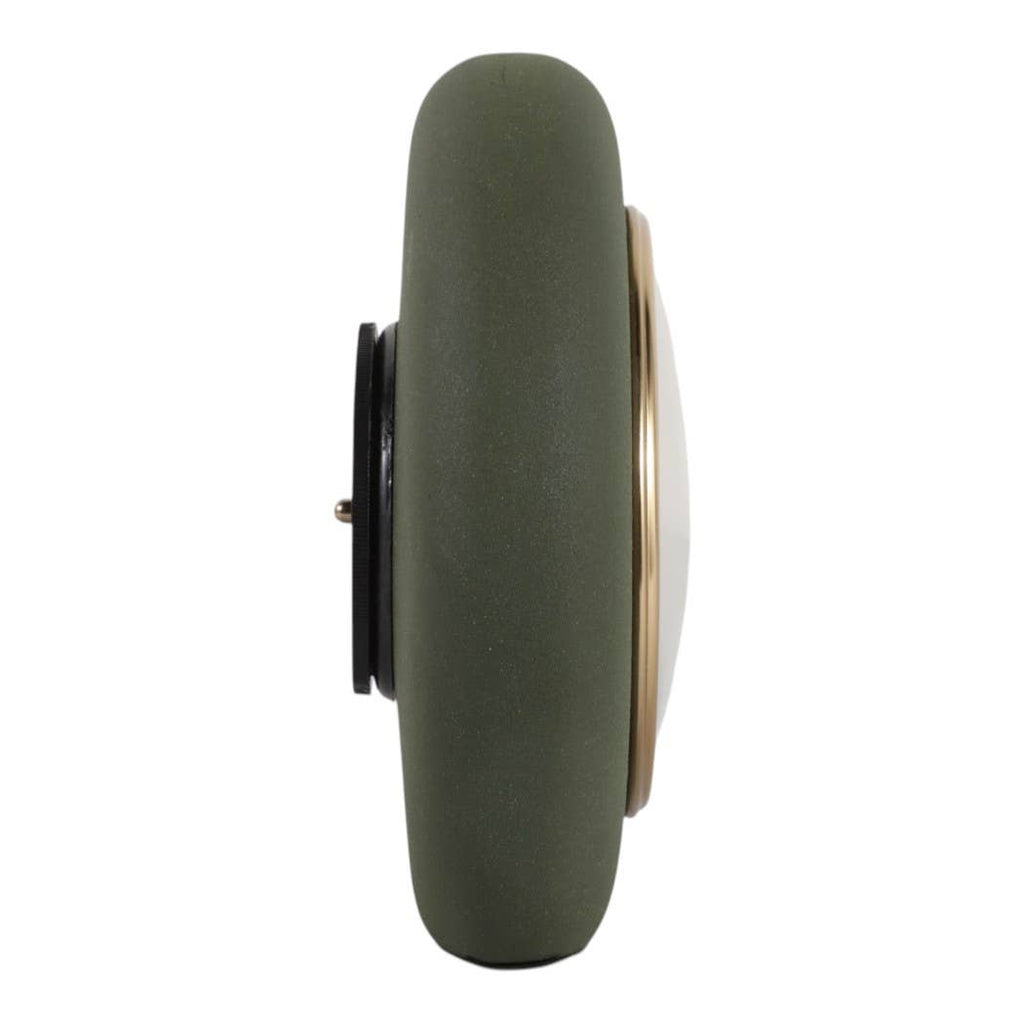 Table Clock - Green Metal and Glass Round Design, 7 in.