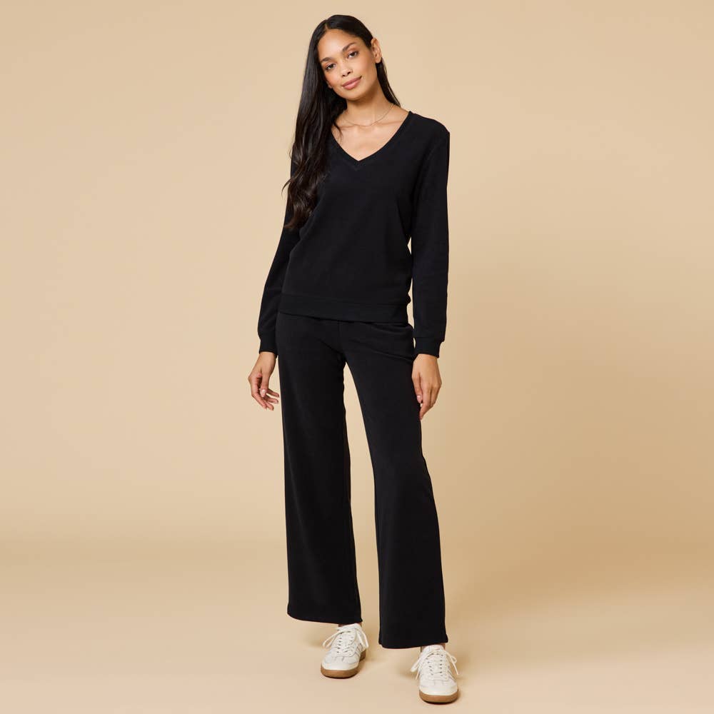 Vintage Velvet V-Neck with Wide Leg Pant