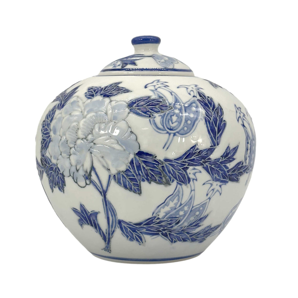 Floral Ceramic Chinoiserie Ginger Jar 8"