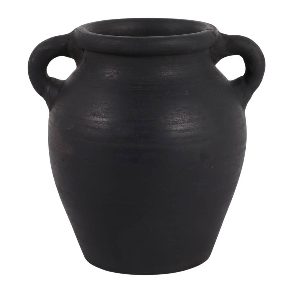 Decorative Vase - Black Terracotta Bud with Handles, 6 in.