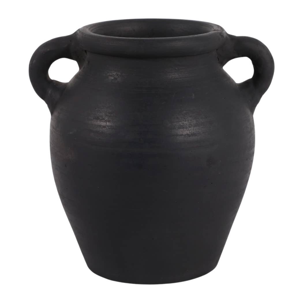 Decorative Vase - Black Terracotta Bud with Handles, 6 in.