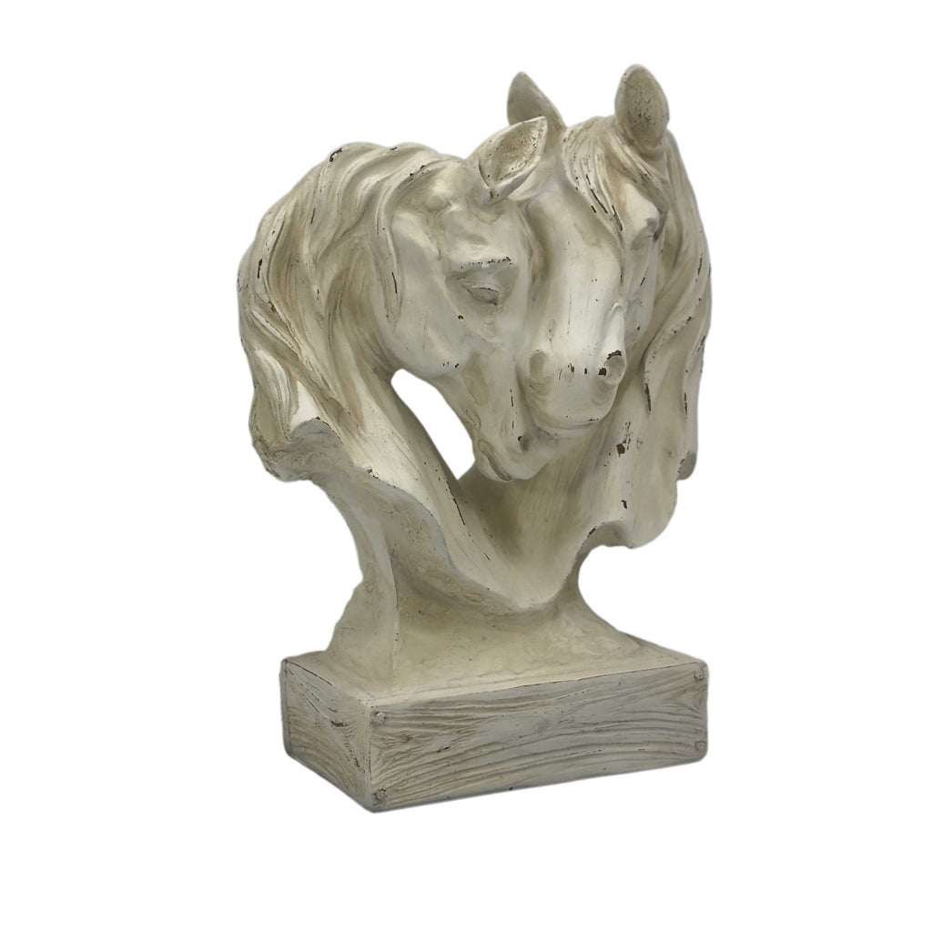 16" Horse Head Heart Wood-Like Carving Statue Centerpiece