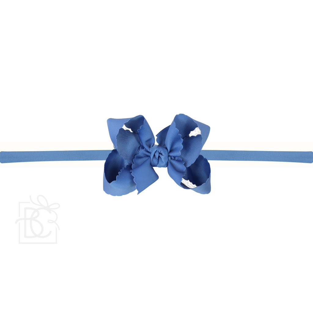 Thin Nylon Headband with Grosgrain Scalloped Edge Hair Bow