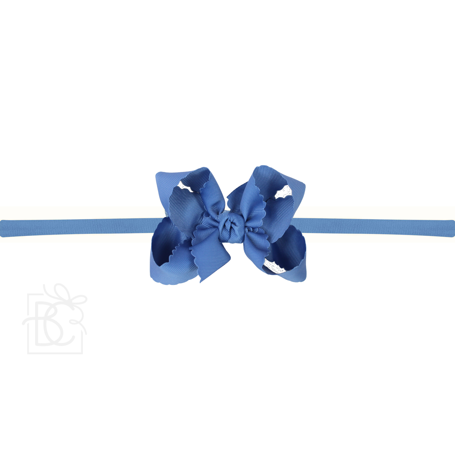Thin Nylon Headband with Grosgrain Scalloped Edge Hair Bow
