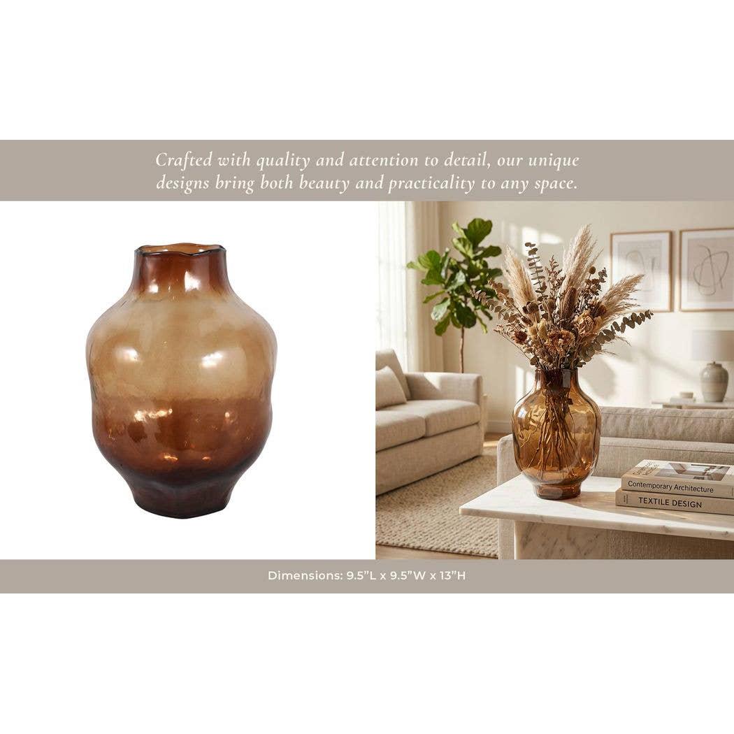 13x8" Glass Vase, Brown