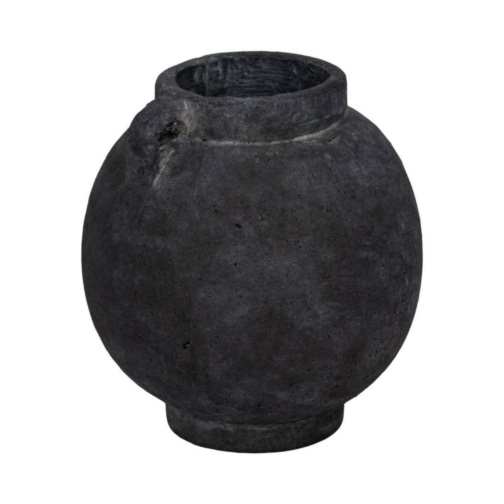 Decorative Vase - Black Ceramic Bulbous with Handle Jug, 7 in.