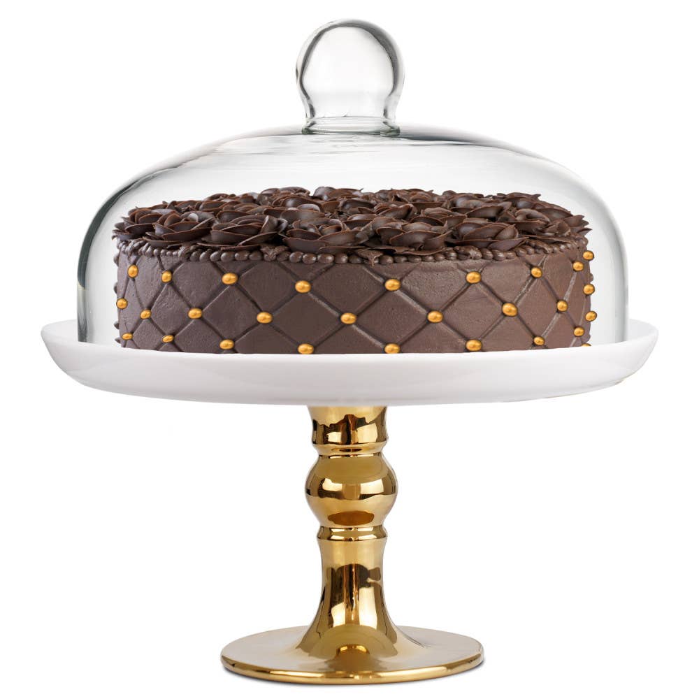 White Pedestal Cake Stand and Clear Dome 25 cm