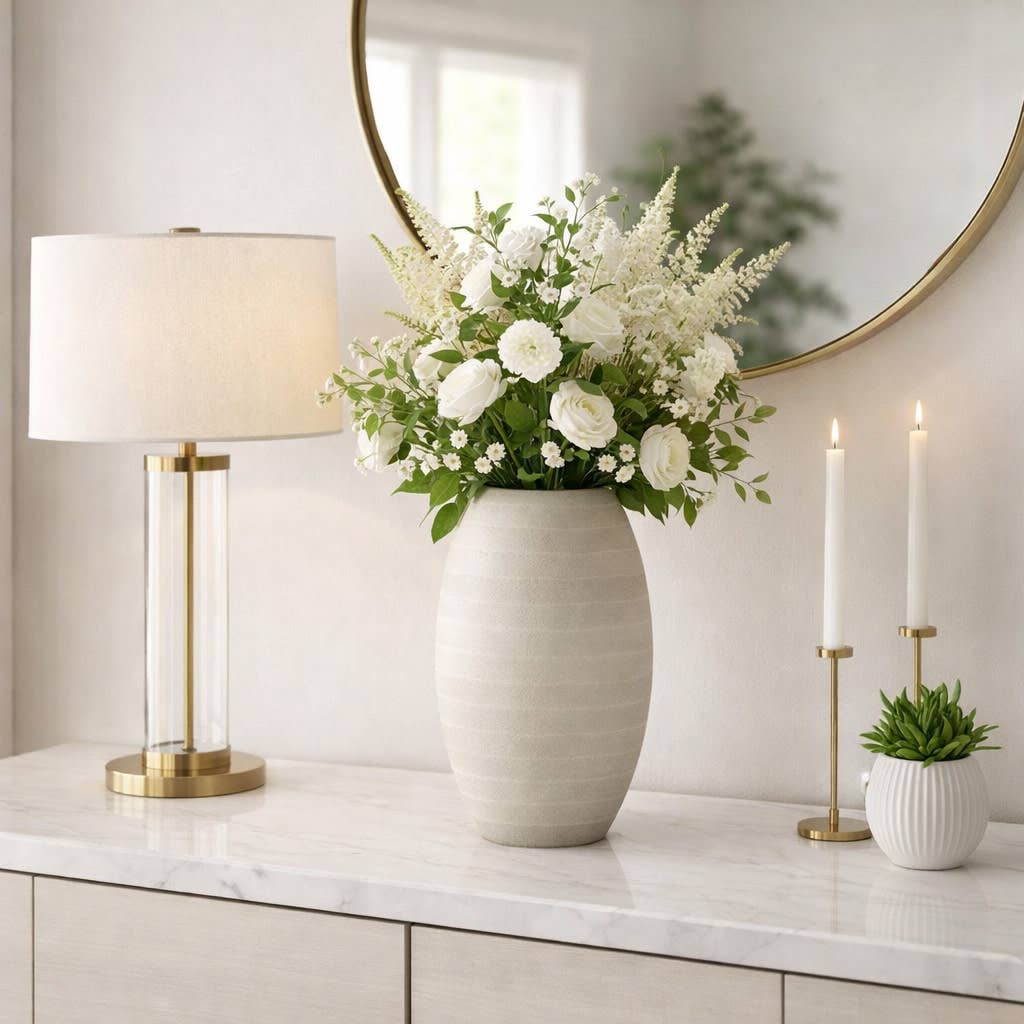 Rustic Gray Etched Glass Decorative Vase