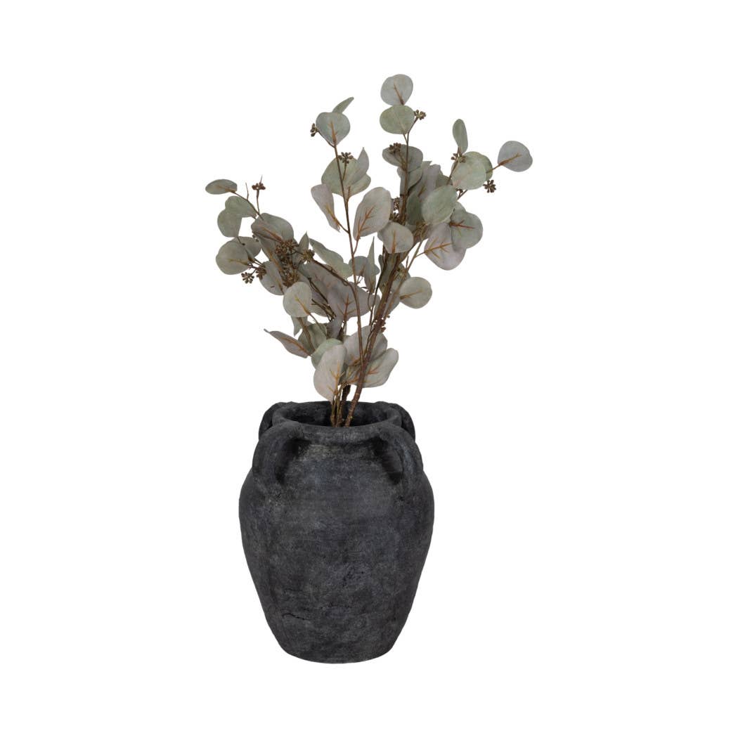Decorative Vase - Black Pottery Amphora Multi-Handle Jug, 12 in.