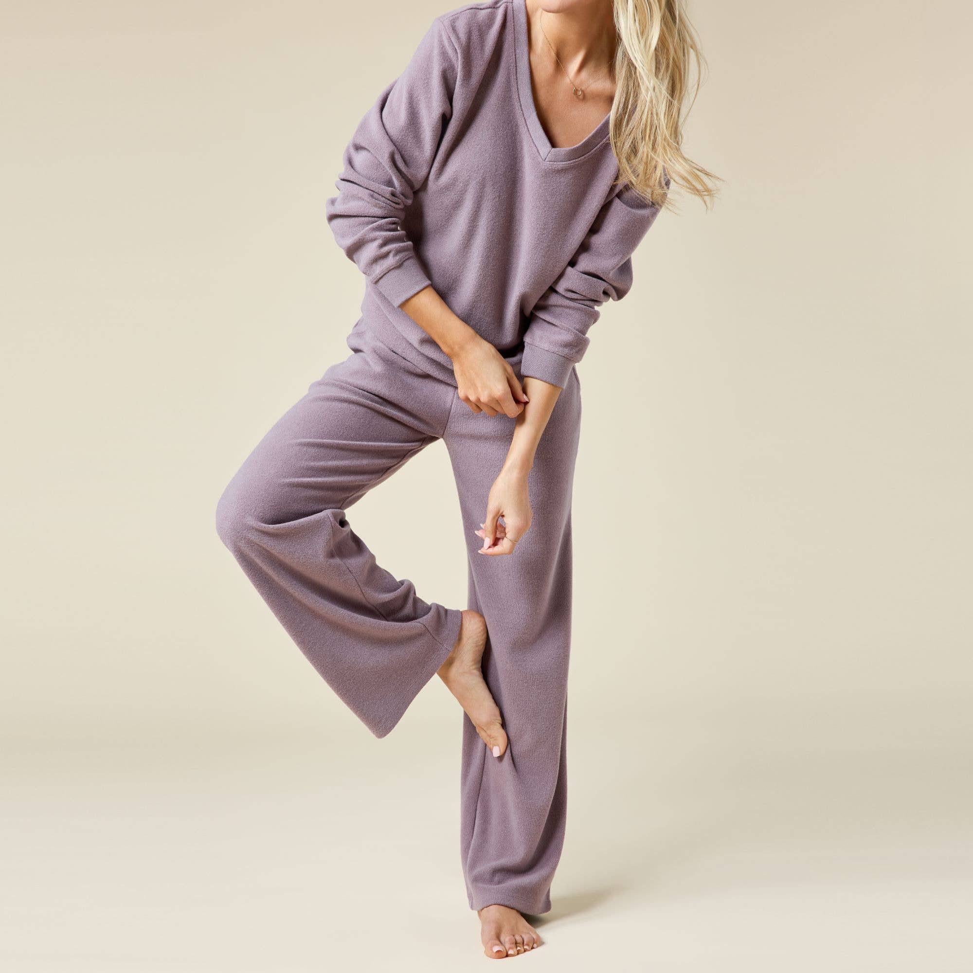 Vintage Velvet V-Neck with Wide Leg Pant