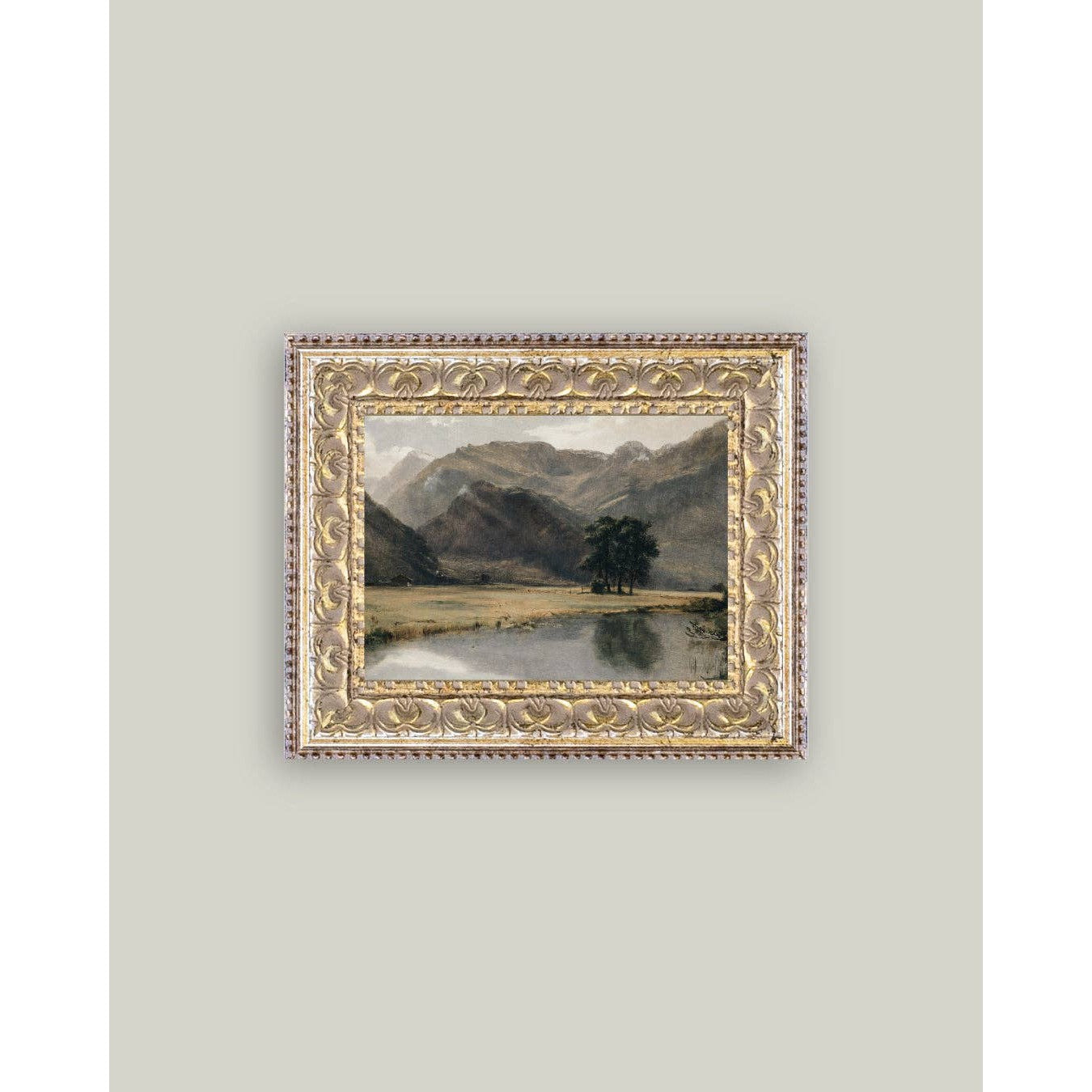 River Mountainscape Framed Antique Art