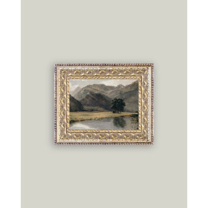 River Mountainscape Framed Antique Art